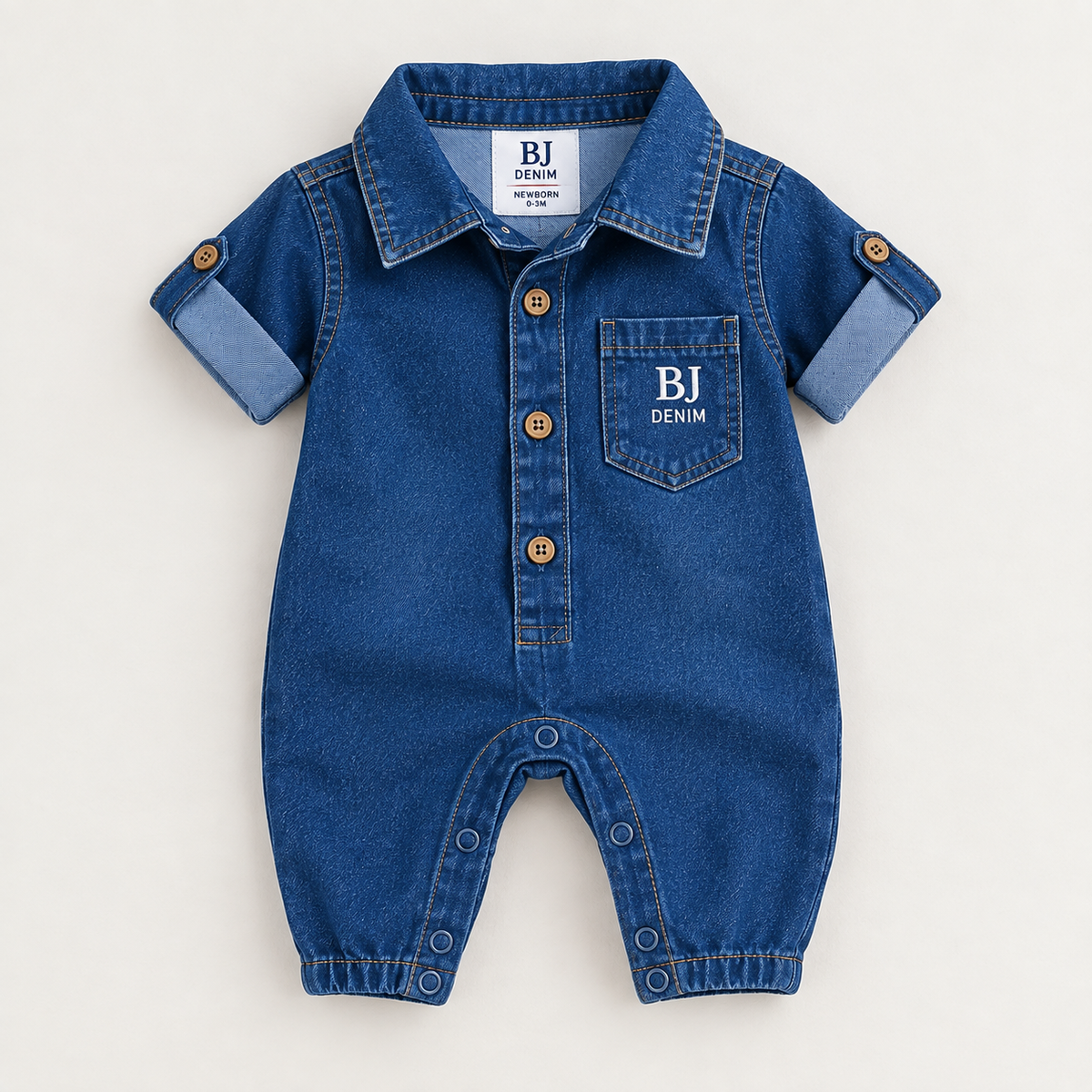 BJ Denim Newborn Classic Blue Denim Romper