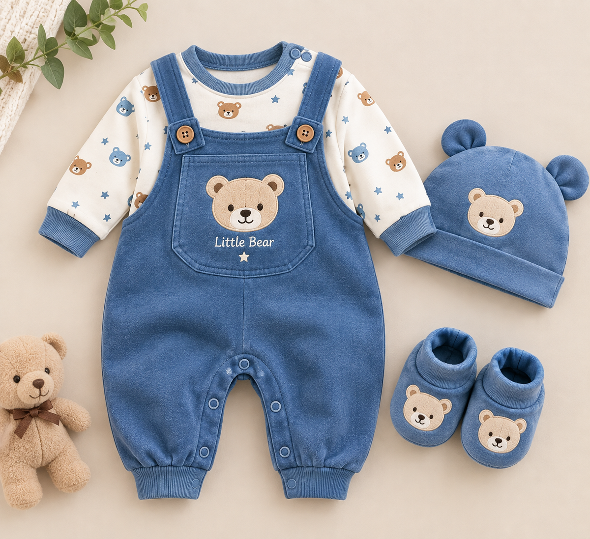 BJ Denim Little Bear Baby Denim Dungaree Set